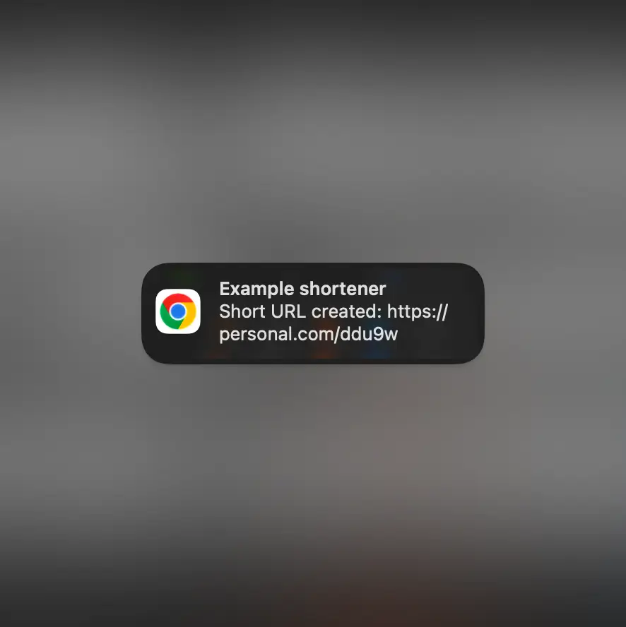 Screenshot of the chrome extension web push notification from a shortcut shortening