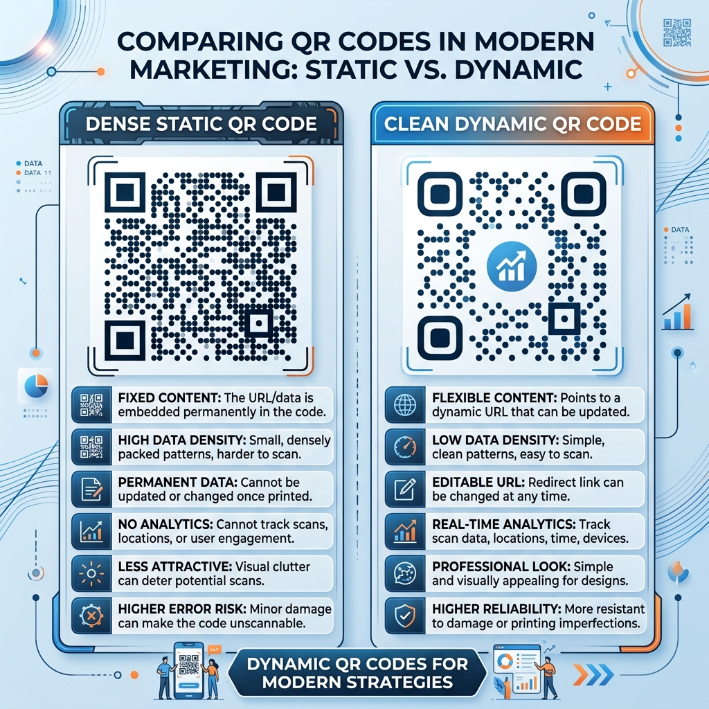 AI-generated realistic and professional blog cover illustration for 'Static vs Dynamic QR Codes: What Is the Difference?'